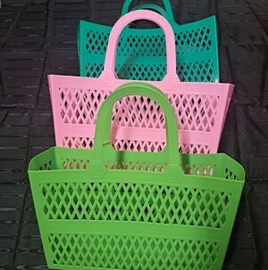 Ashland Pink and Green Mesh Tote Set